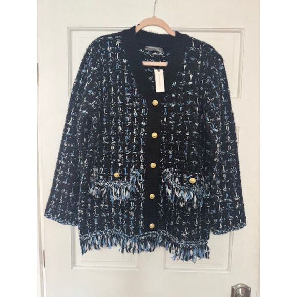 NWT Anthropologie Tweed Fringe Cardigan Sweater, Medium - Picture 1 of 6